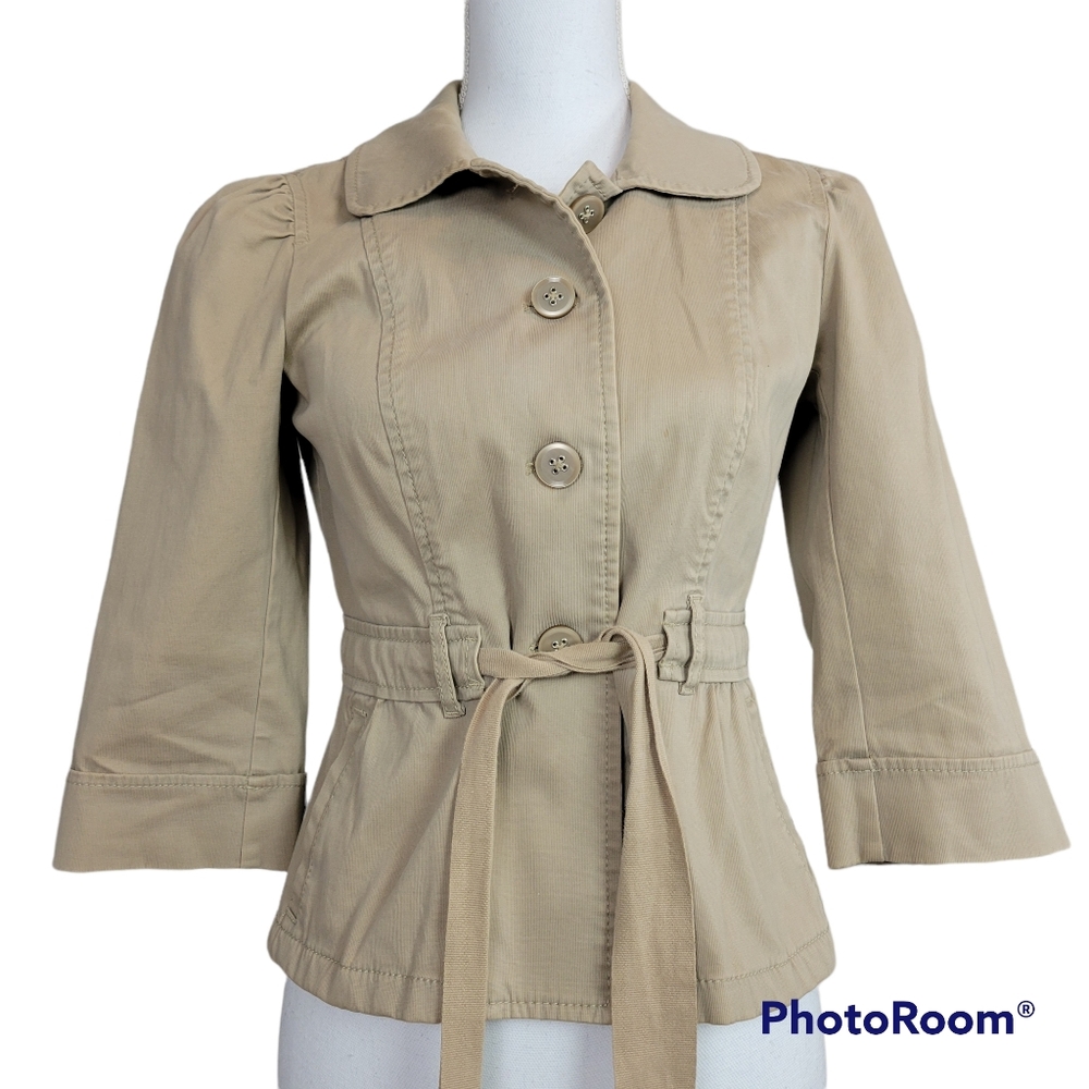 LOFT Beige Tie-Waist Peplum Jacket
